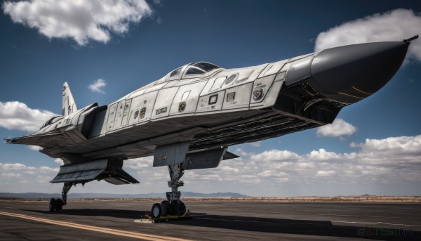 outdoors,sky,day,cloud,blue sky,military,no humans,cloudy sky,scenery,flying,science fiction,realistic,aircraft,military vehicle,airplane,vehicle focus,spacecraft,jet,fighter jet,airship