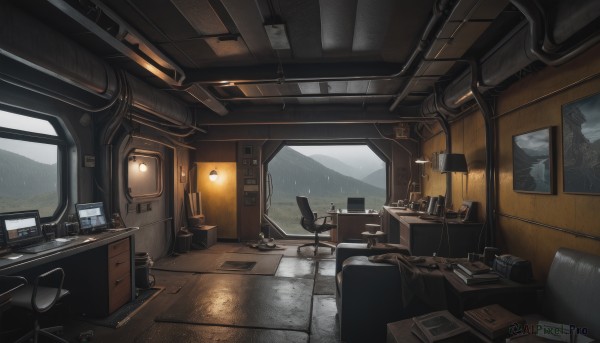 A indoors amidst a vivid rainy scenery