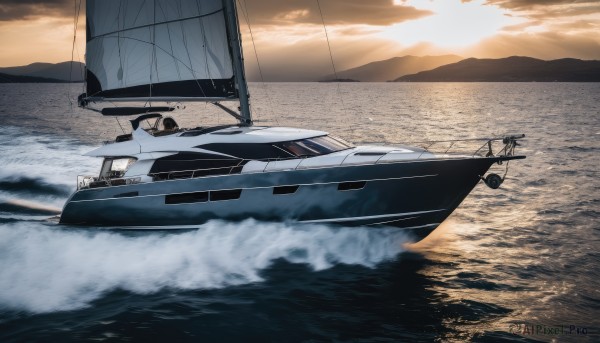 A stunning portrayal of a boat in a calm sunset outdoors