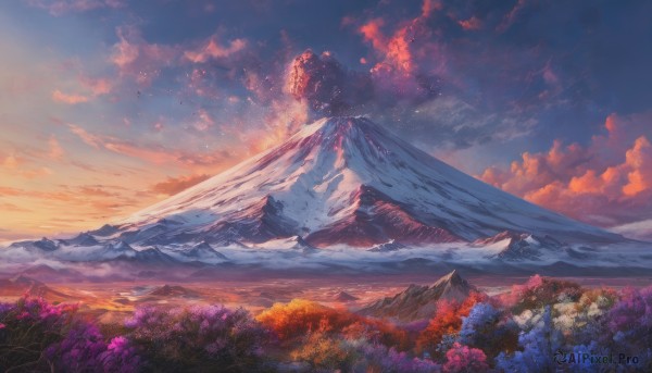 A landscape in a picturesque sunset outdoors