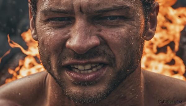 A inspiring male within fiery dynamic scene