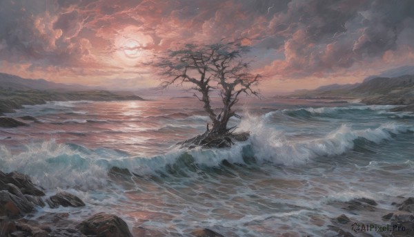 A serene sunset outdoors featuring a unique subject