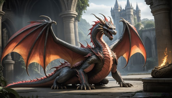 The wonder of a dragon in a picturesque fiery day