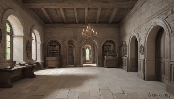 day,indoors,book,no humans,window,shadow,chair,table,sunlight,scenery,wooden floor,stairs,door,bookshelf,light,candle,architecture,pillar,carpet,church,arch,candlestand,chandelier,wooden chair,fireplace