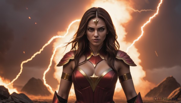 A peaceful image of a female in fiery outdoors