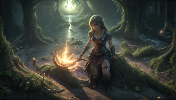 A inspiring view of a female in fiery outdoors