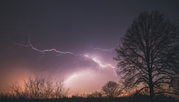 A tranquil sunset outdoors showcasing a lightning