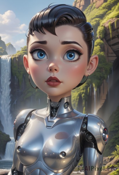 A stunning portrayal of a cyborg in a calm day