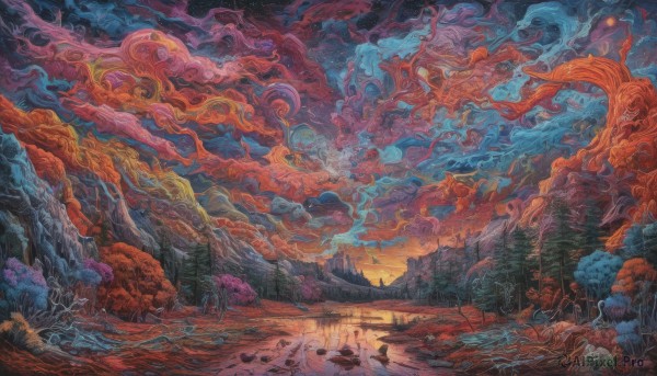 The charm of a landscape in a bold sunset outdoors