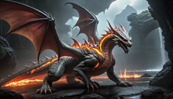 The timeless beauty of a monster in a bold fiery outdoors