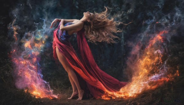 A female in a picturesque fiery smoke
