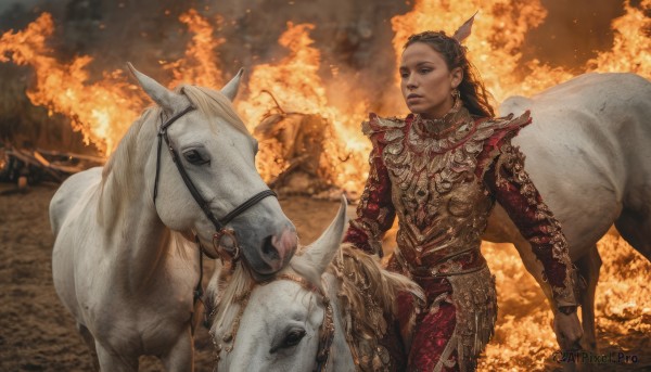 A tranquil view of a female in fiery outdoors