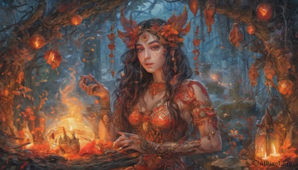 A striking fiery outdoors featuring the elegance of a female