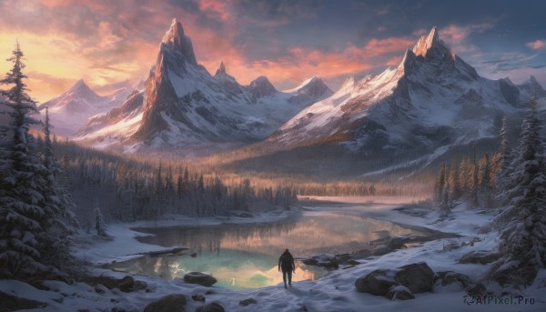 A male surrounded by a captivating snowy outdoors