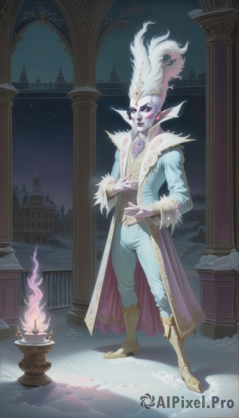 A majestic male within a lush snowy outdoors
