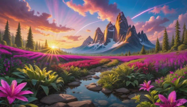 A vibrant landscape captured in sunset outdoors