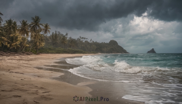 outdoors, sky, day, cloud, water, tree, no humans, ocean, beach, cloudy sky, nature, scenery, forest, sand, palm tree, waves, shore