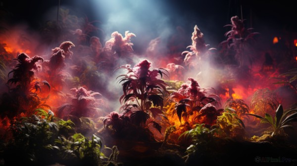 A ethereal fiery outdoors showcasing a monster