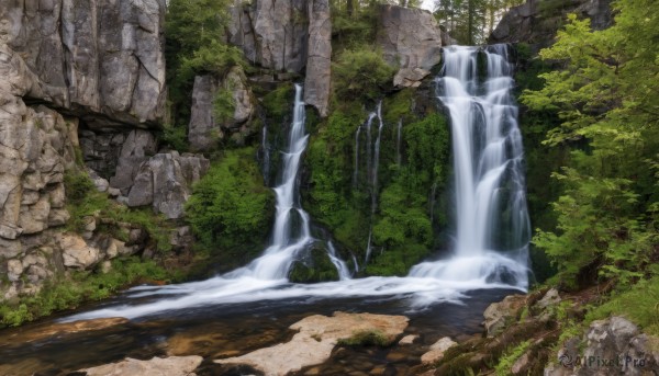 An iconic waterfall framed by a inviting day