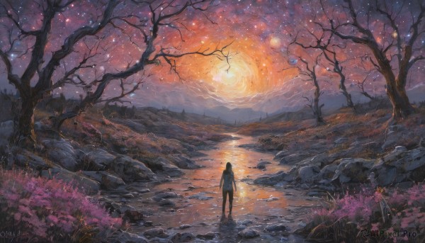 A vivid sunset outdoors showcasing a male