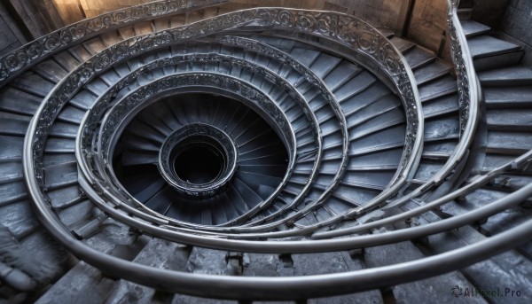 indoors,no humans,shadow,from above,scenery,stairs,pillar,arch,wooden floor,fantasy,door,gears