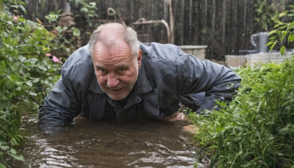 The timeless beauty of a male in a picturesque rainy day