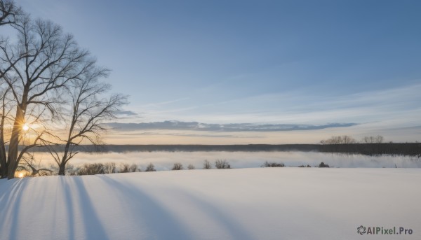 outdoors,sky,day,cloud,tree,blue sky,no humans,nature,scenery,snow,reflection,mountain,sun,road,winter,lamppost,bare tree,landscape,sunrise,pine tree,water,ocean,sunlight,cloudy sky,grass,forest,sunset,horizon