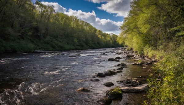 outdoors,sky,day,cloud,water,tree,blue sky,no humans,cloudy sky,grass,plant,nature,scenery,forest,rock,river,landscape,ocean