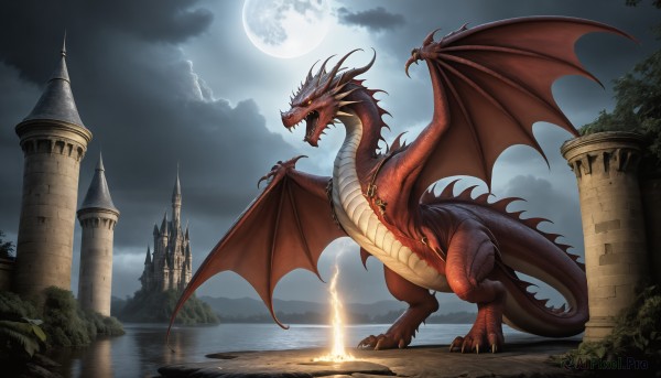 A graceful view of a dragon in fiery outdoors