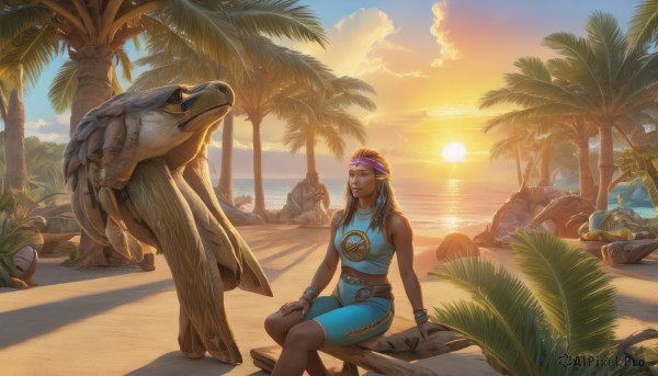A dynamic view of a female in sunset day