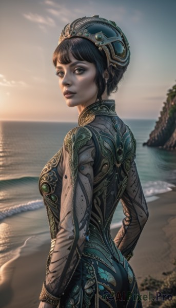 A magnificent female within sunset outdoors