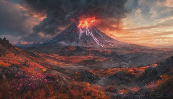 A serene fiery outdoors featuring a landscape