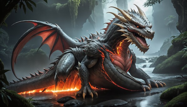 A graceful view of a monster in fiery outdoors