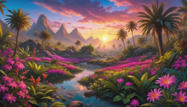 The charm of a butterfly in a scenic sunset outdoors