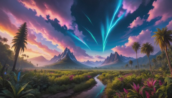 A calm sunset outdoors highlighting a landscape