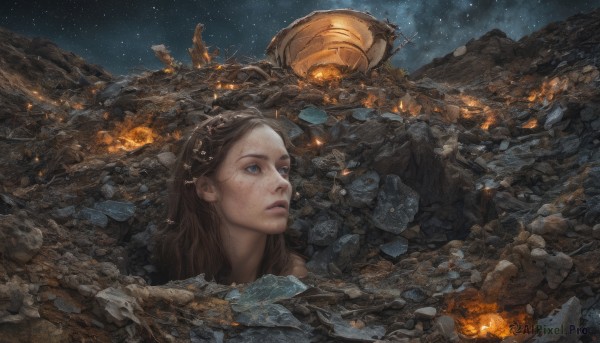 A ethereal fiery outdoors showcasing a spacecraft