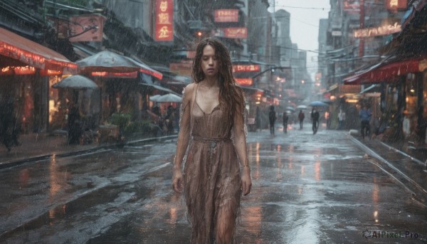 A striking rainy outdoors featuring the elegance of a female