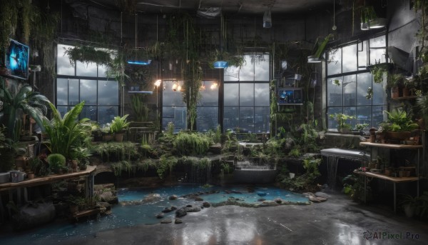 A peaceful image of a indoors in rainy scenery