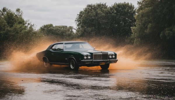 A motor vehicle in a serene outdoors