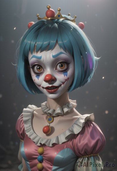 A clown in a picturesque dynamic scene