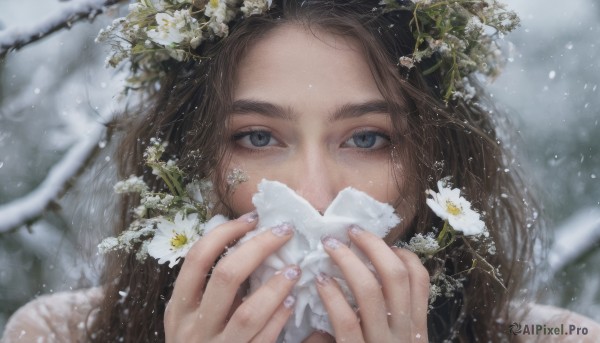 A female framed by the beauty of a calm snowy snow