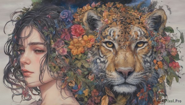A ethereal dynamic scene showcasing a tiger