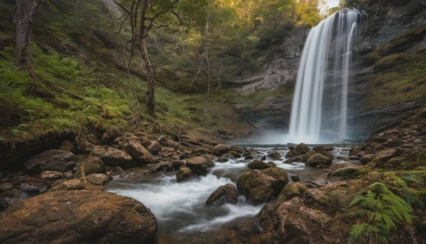 The wonder of a waterfall in a picturesque day