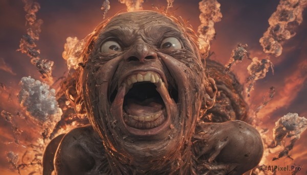 A male captured in a enchanting fiery cloud