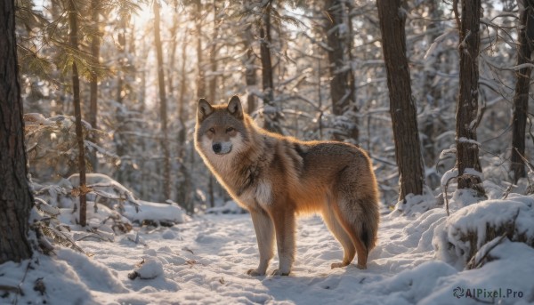 A dog in a breathtaking snowy day