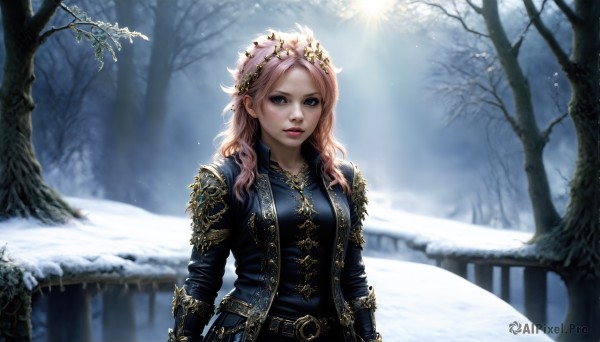 A striking snowy outdoors featuring the elegance of a female