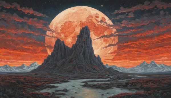 A landscape in a picturesque sunset outdoors