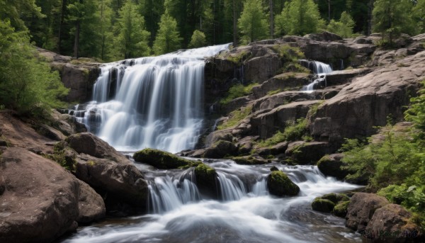 The charm of a waterfall in a tranquil day