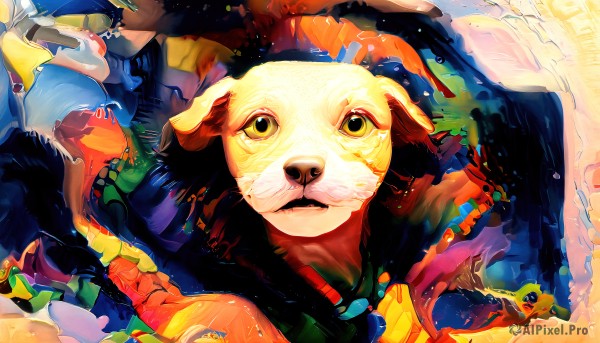 HQ,1girl,solo,looking at viewer,yellow eyes,water,no humans,animal,fish,frog,colorful,surreal,abstract,closed mouth,dog,realistic,animal focus