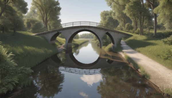 outdoors,sky,day,cloud,water,tree,blue sky,no humans,sunlight,grass,nature,scenery,forest,reflection,road,bush,bridge,river,lake,reflective water,plant,building,puddle,path,pond